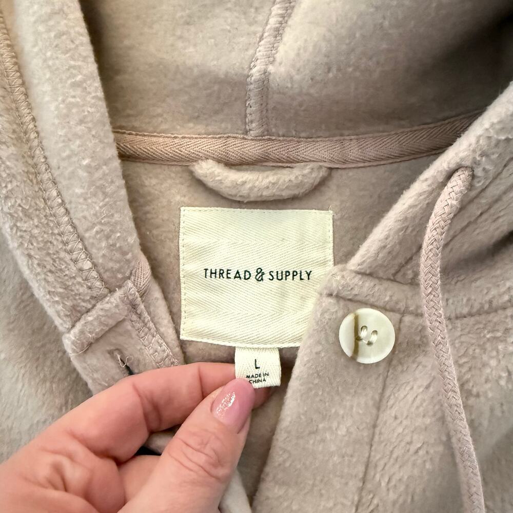 Thread & Supply Pink Fleece Hooded Shacket Top Size Large - Picture 5 of 6